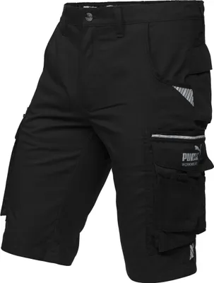 Product shot of black cargo shorts.