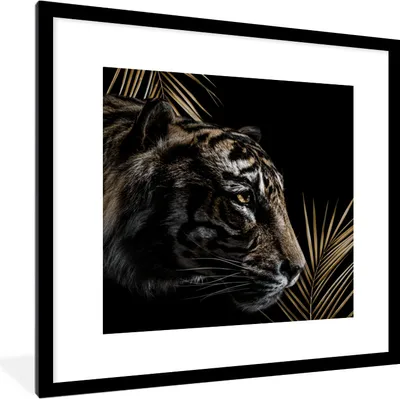 Produktbild von MuchoWow® MuchoWow® Gerahmtes Poster Tiger - Farn - Schwarz 40x40 cm - Poster mit zchwarzem Bilderrahmen - Poster - Plakat im Rahmen