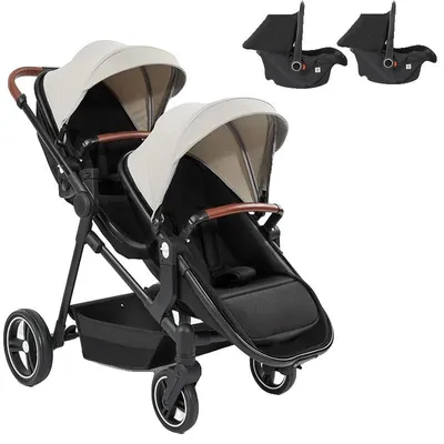 Immagine prodotto di Carrozzina gemellare, design 3-in-1, leggera e pieghevole, color kaki con seggiolino auto