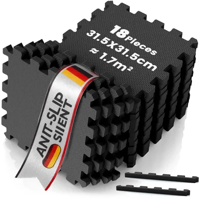 Produktbild von Bodenschutzmatte Fitness Matte, Extra Dicke Eva Puzzlematten Schutzmatten Set, rutschfest Bodenschutz Sportmatte Fitnessmatte, 31x31cm, 18 Stück