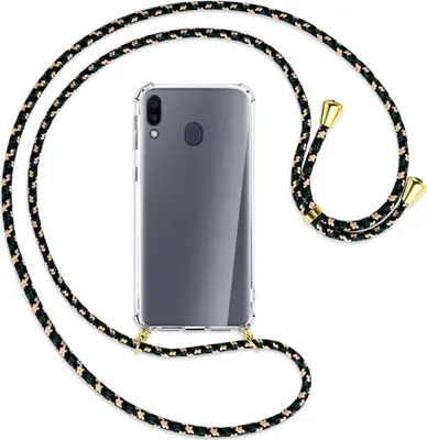 Produktbild von Handykette Backcover-Schutzhülle mit Band (Metall goldfarben) für Samsung Galaxy M20 - camouflage