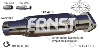 Produktbild von ERNST 313476 Reparaturrohr Katalysator KAT für FORD Fiesta Mk4 Schrägheck (JAS, JBS) Puma Schrägheck für MAZDA 121 III (JASM, JBSM)