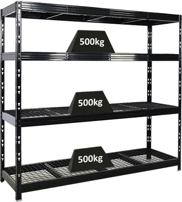 Produktbild von Profi Schwerlastregal Rhino | HxBxT 180x200x60cm | 4 Gitterrost-Ebenen | Fachlast 500kg | Schwarz