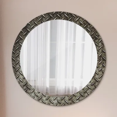 Produktbild von Modern Spiegel - Wandspiegel Design Wandmontage – Badspiegel mit Aufdruck - Rundspiegel - Stahl Textur - Runder: Ø80cm