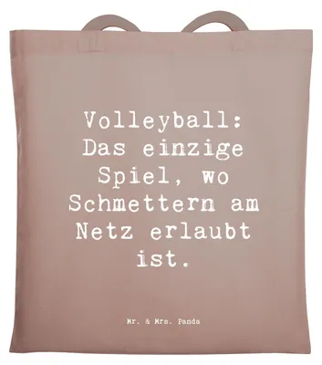 Produktbild von Mr. & Mrs. Panda Beutel Spruch Volleyball Schmettern - Braun Pastell - Geschenk, Schmetterball, Teamsport, Sportler, Tote Bag, Geschenke, umhängebeutel, Einkaufstasche