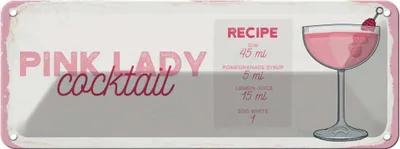 Produktbild von vianmo Blechschild 10x27 cm Pink Lady Cocktail Recipe