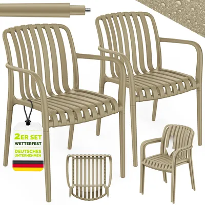 Immagine prodotto di Set da 2 sedie da giardino tillvex® impilabili e resistenti alle intemperie con braccioli | Sedie da esterno con portata fino a 120 kg | Sedie da giardino per esterni | Sedie da terrazza, mobili da giardino, balcone, giardino, terrazza