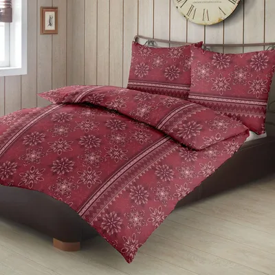 Produktbild von Traumschlaf Feinbiber Bettwäsche Sterne und Schneeflocken rot 155x220 cm + 80x80 cm