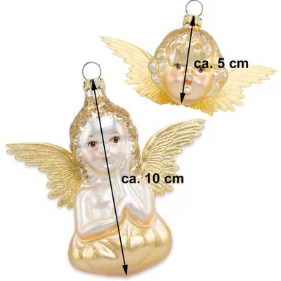 Immagine prodotto di Angeli in vetro della Turingia 5 e 10 cm (2 pezzi) - Oro | Decorazioni per l'albero di Natale Ciondoli per l'albero di Natale