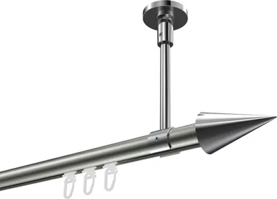 Produktbild von Interdeco Innenlaufstange / Gardinenstange mit Innenlauf Edelstahl-Optik / Chrom, Typ Sonette Savio (Kegel) Deckenmontage, 20 mm Ø 1-läufig, 260 cm