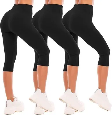 Obrázek produktu pro Elastické dámské legíny 3/4 typu capri, černé, na sport a jógu