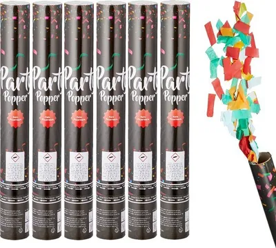 Zdjęcie produktu dla Popper imprezowy XL wypełniony serpentynami i konfetti - 6 sztuk