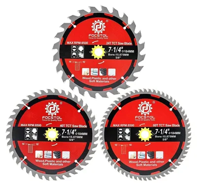 Productafbeelding van Circelzaagblad set, 3 stuks, 184mm x 15,875mm, 24+40+60 tanden, geschikt voor hout en kunststoffen