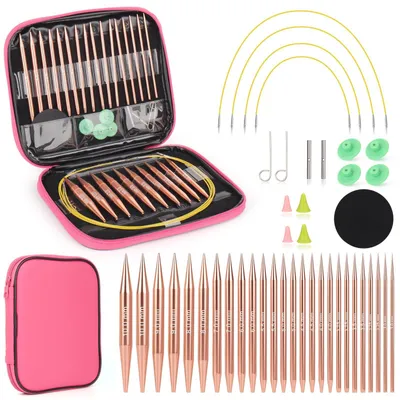 Austauschbare Rundstricknadeln Set, 3,0-10 mm, 13 Paar, Aluminium, Roségold