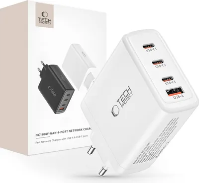 Obrázek produktu pro Tech-Protect Nc100W-Gan 4-Portová Síťová Nabíječka Pd100W/Qc3.0 Bílá