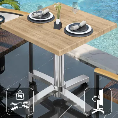 Produktbild von WBO | Bistro Außen Tisch | B:T:H 60 x 60 x 78,5 cm | Eiche / Aluminium | Quadratisch | Klappbar + Zusatzgewicht | Bistro Tisch Gastro Tisch