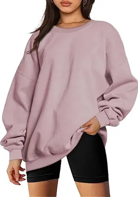 Produktbild von ASKSA Damen Sweatshirts Basic Rundhals Langarmshirt Loose Fleece Pullover Casual Oberteile Tops, Dunkelrosa, M