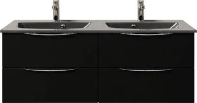 Produktbild von Pelipal Badmöbel-Set Sunline 300 BxHxT 132 x 49,9 x 48 cm Frontfarbe schwarz matt Badmöbel-Set mit Waschtisch Mineralmar