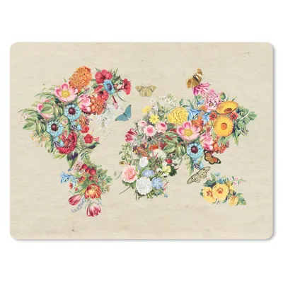 Produktbild von MuchoWow® Mauspad Mousepad Weltkarte - Vintage - Blumen 40x30 cm - Mousepads - Maus Mat - Pad - Mausunterlage - Anti Rutsch