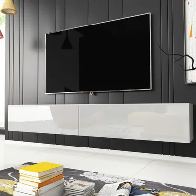 Produktbild von Selsey - TV skříňka KANE - závěsná/stojící, bílá matná / bílý lesk, 180 cm