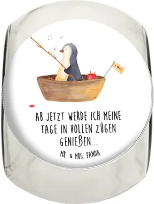 Produktbild von Mr. & Mrs. Panda Bonbonglas Pinguin Angelboot XL 2000ml - Weiß - Geschenk, Kaffeedose, Boot, glasbehälter, schraubglas, Scheidung, Optimistisch, Vorratsbehälter
