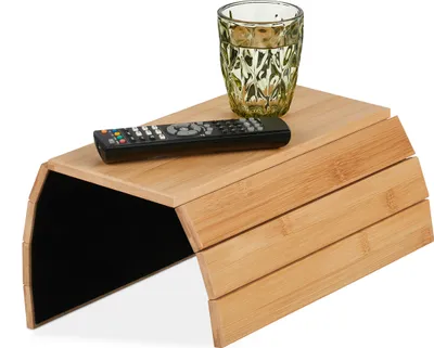 Produktbild von Relaxdays Sofatablett Armlehne, Bambus, Armlehnentisch für Couch und Sofa, BxT: 43,5 x 33 cm, Sofaablage Getränke, natur