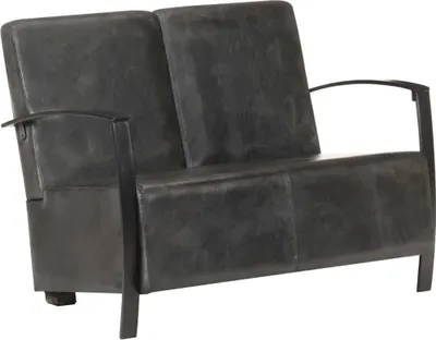 Obrázek produktu pro vidaXL Pohovka 2-sedák Retro design Dvoumístná pohovka do obývacího pokoje Čalouněná lavice Kožená pohovka Čalouněná lavice Sedací nábytek Designová pohovka Šedá pravá kůže Ocelové provedení