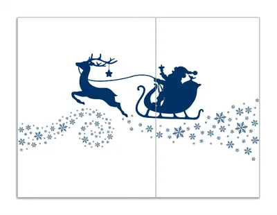 Produktbild von Wallario Herdabdeckplatte aus Glas, Größe 70 x 52 cm 2-teilig, Motiv Weihnachtsmann auf seinem Schlitten mit Rentier