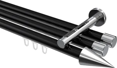 Produktbild von Interdeco Innenlaufstange / Gardinenstange mit Innenlauf Schwarz / Chrom, Typ Siteno Savio (Kegel), 20 mm Ø 3-läufig, 600 cm