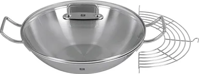 Obrázok produktu pre ZWILLING Plus - Okrúhla - Wok panvica - Nerezová oceľ - Nerezová oceľ - Hliník - Sklo - Nerezová oceľ - Sklo (40992-332-0)