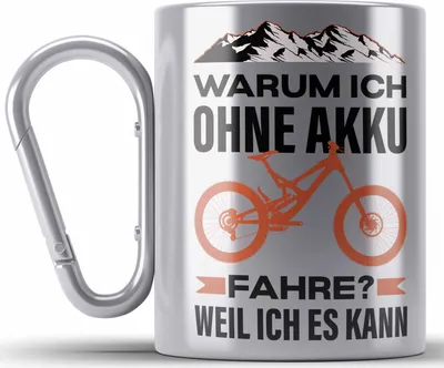 Produktbild von Trendation - Fahrradfahrer Geschenk Edelstahl Tasse Karabiner mit Spruch Rennrad Mountainbike Geschenkidee Radfahrer Lustig (Silber)