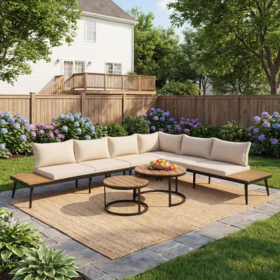 Image de Ensemble de salon de jardin Fliek 6 places, ensemble de meubles de balcon Ensemble de meubles de jardin pour 6 personnes, meubles de salon de jardin avec table et coussins, meubles de terrasse Meubles de salon