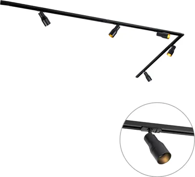 Produktbild von QAZQA - Modern Modernes Schienensystem I Spotlight I Deckenspot I Deckenstrahler I Strahler mit 5-flammig Spot I Spotlight I Deckenspot I Deckenstrahler I Strahler I Lampe I Leuchten schwarz 1-phasig