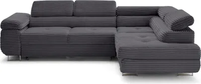 Produktbild von Lisa Design Zaria - Ecksofa rechts 5-Sitzer Schlaffunktion und Bettkasten und Kopfstützen großer geripptem Cord , Grau