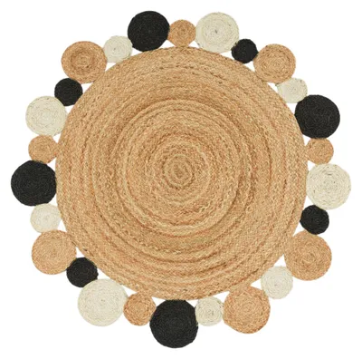 Produktbild von TT Home Wohnzimmer Teppich Rund Jute Modern Ethno Boho Handgefertigter Natur-Teppich Größe 160 cm Rund