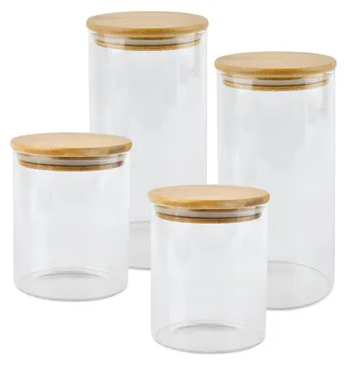 4 luftdichte Glasbehälter mit Bambusdeckel, 800/1200 ml