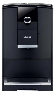 A front view of a black Nivona coffee machine.