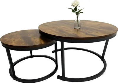 Image de Tables d'appoint industrielles empilables, lot de 2, effet bois