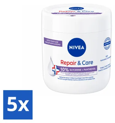 Productafbeelding van 5 x NIVEA Bodycrème Repair & Care voor de gevoelige huid - met 10% glycerine en panthenol - 400 ml - voordelingsverpakking - 5 stuks