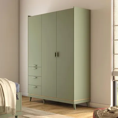 Obrázek produktu pro Třídveřová skříň se šuplíky 144 cm ARWEN - zelená / dub