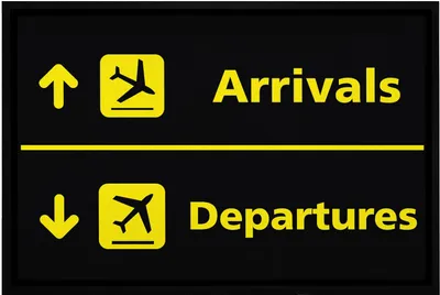 Produktbild von Fußmatte Flughafen Arrivals/Departures lustige Motive Geschenk Piloten rutschfest & waschbar Moonworks® weiß 60x40cm