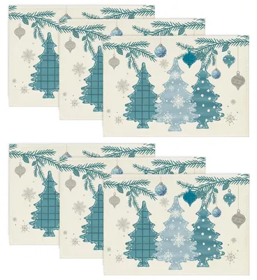 Produktbild von Set von 6 Platzdeckchen - Blaues Kiefernmuster, Weihnachten, 30 x 45 cm - EUPlaceMat-Christmas-6PC-3045-022BU