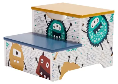 Produktbild von Kinderstuhl-Leiter, aus Holz, mit 2 Stufen, Stauraum, Tragegriff – MONSTER
