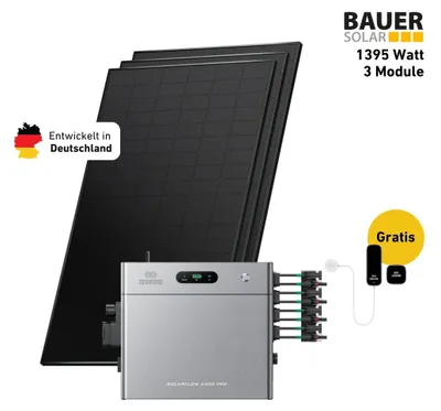 Produktbild von 1350 Watt,, Bifazial Komplettset, Balkonkraftwerk, Zendure Solarflow 2400 Pro, 5 x AB3000L Zusatzbatterien, Halterung Balkon