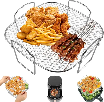 Produktbild von Grillrost für Heißluftfritteuse aus Edelstahl, Zubehör für Dehydrierung und Backofen, 20 x 20,5 x 10 cm