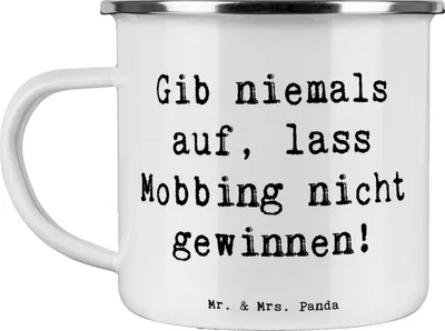 Produktbild von Mr. & Mrs. Panda Haferl Spruch Mobbing bewältigen - Weiß - Geschenk, Zuversicht, Geschenkideen, Trost, Stärke, Teetasse, Pott, Emaille Tasse, Vertrauem, Hoffnung schenken