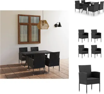 Produktbild von vidaXL 5-tlg. Garten-Essgruppe Poly Rattan Schwarz -  Gartenmöbel-Sets