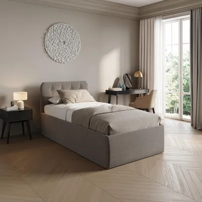 Produktbild von Home Collective Polsterbett 100x200 cm Doppelbett Bett mit verstellbarem Lattenrost & Bettkasten, gepolstertes Kopfteil,  Germany | Beige