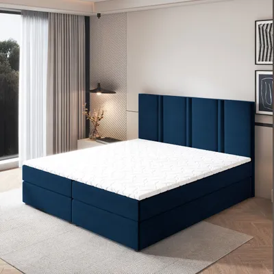 Produktbild von Masseno Boxspringbett LARIO 180x200 cm Komplett-Set mit Bonell Matratze und Topper, Polsterbett mit Bettkästen -Blau, KRONOS 09
