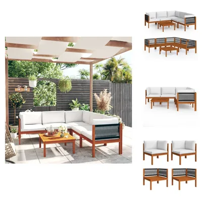 Image de vidaXL Ensemble de salon de jardin 6 pièces avec coussins blanc crème Acacia massif - Ensembles de meubles de jardin